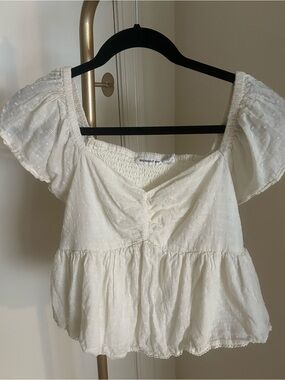 Midnight Sky White Cotton Swiss Dot Peplum Babydoll Top L